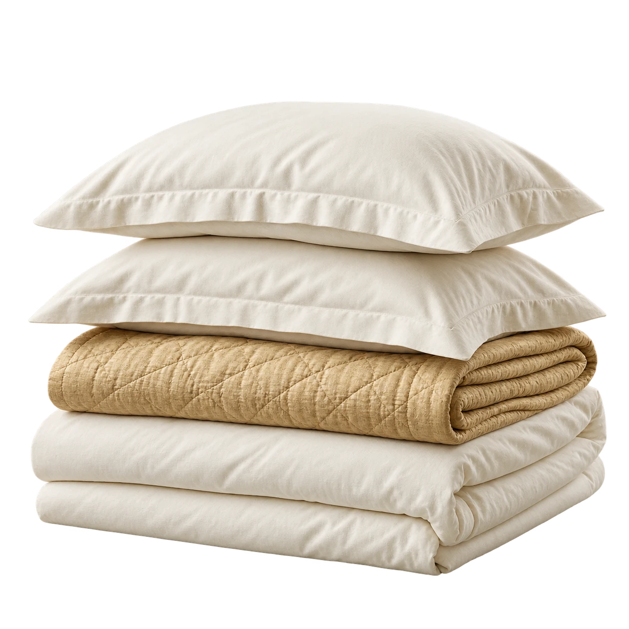 Imagem ilustrativa de roupa de cama de algodão marfim com colcha dourada